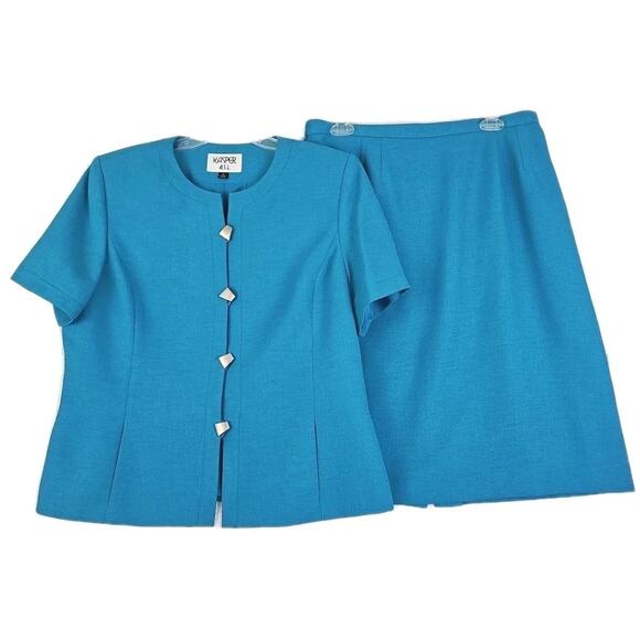 Kasper ASL ~Woman Size 16~Blue Blazer/Skirt Suit Short Sleeve Career Office Wear - Picture 9 of 16